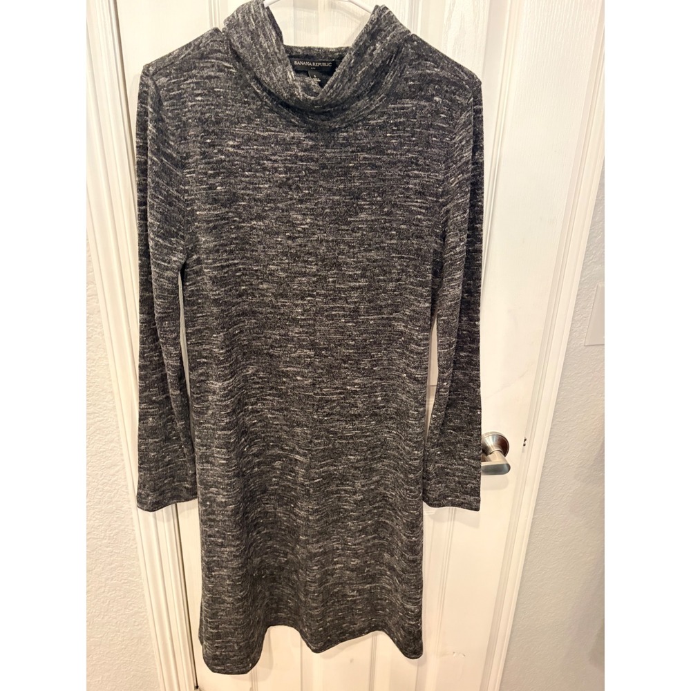 Banana Republic Sweater Dress Gray Marl Cowl Neck Long Sleeve Knit Mini Dress